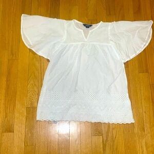 Land’s End S  7-8 Angel Sleeve White Cotton Eyelet Lace Tunic Shirt Top